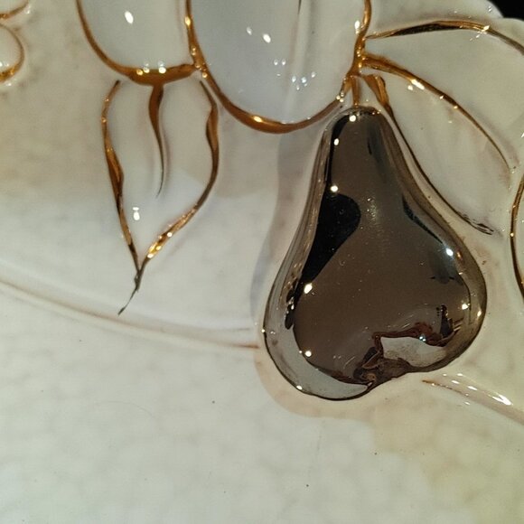 Divided Fruit Dish Made Painted In Italy clay Textured strawberry fig pear grape - Picture 3 of 9